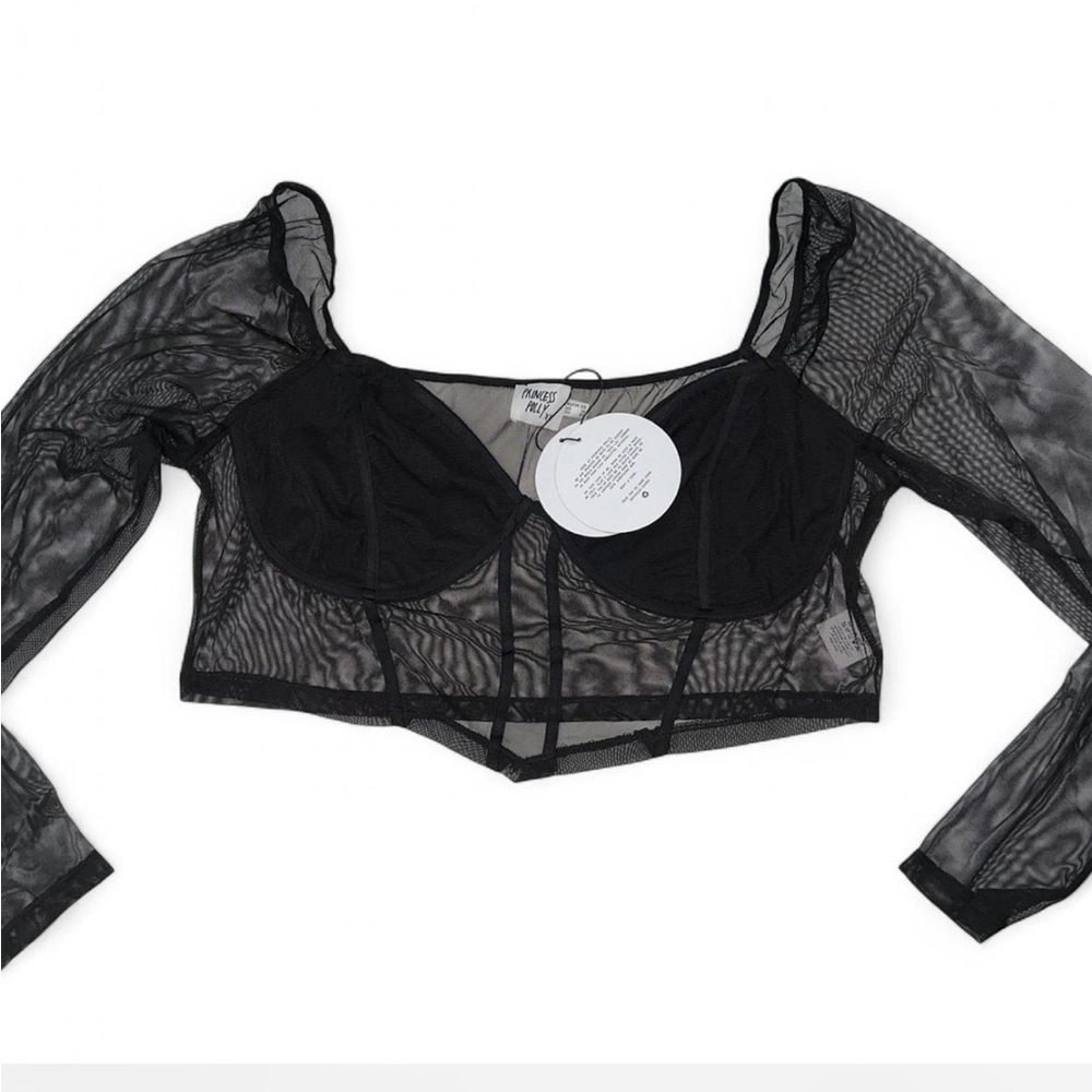 NWT Princess Polly Curve Size 18 Black Sheer Corset Crop Top with Long Sleeves